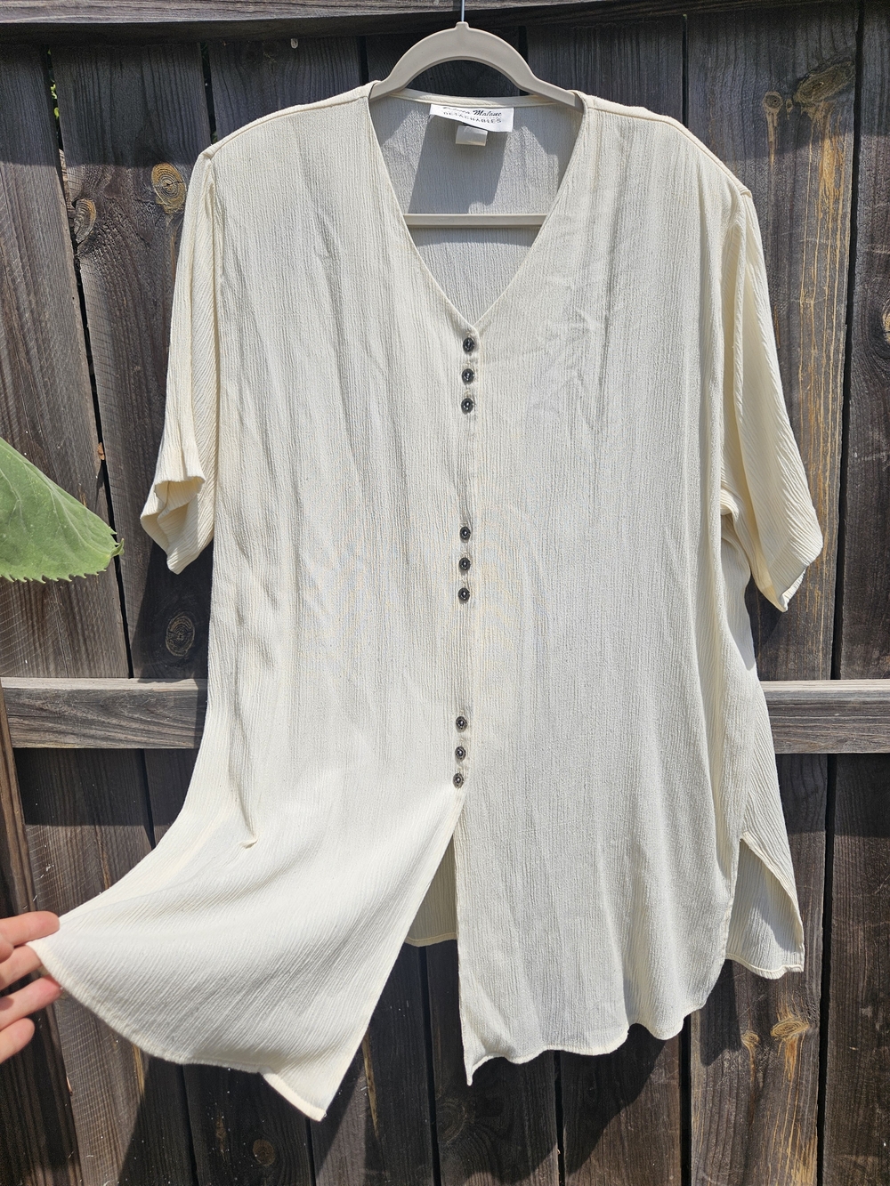 VTG Tunic Blouse Women XL Rebecca Malone Shoulder Pad Coastal Grandma Butter Mom